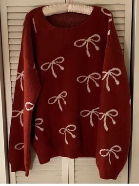 Coquette Orange Bow Print Oversized Sweater